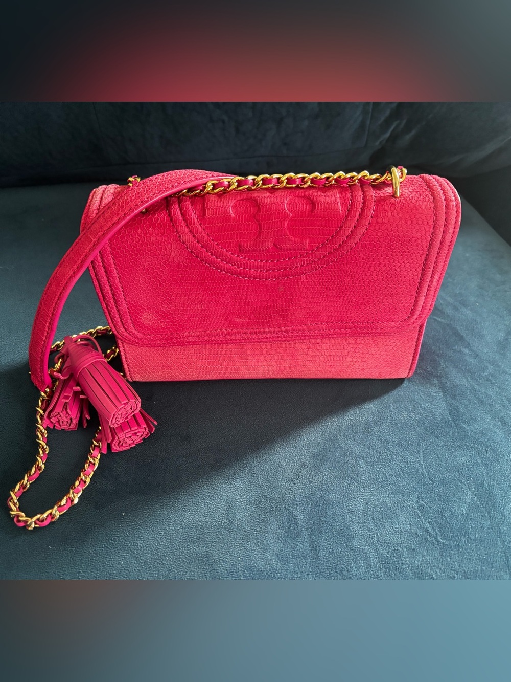 Tory Burch Fleming Snake Small Hibiscus Flower Convertible Shoulder Bag - Picture 2 of 8